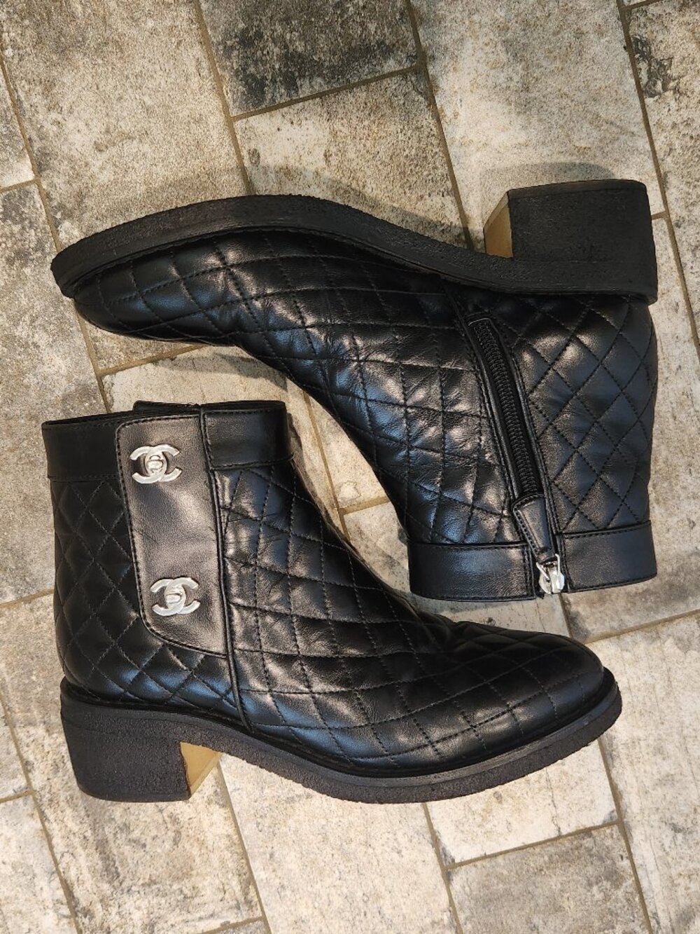 Chanel Black Quilted Calfskin Short Boots, Authentic - Picture 5 of 14